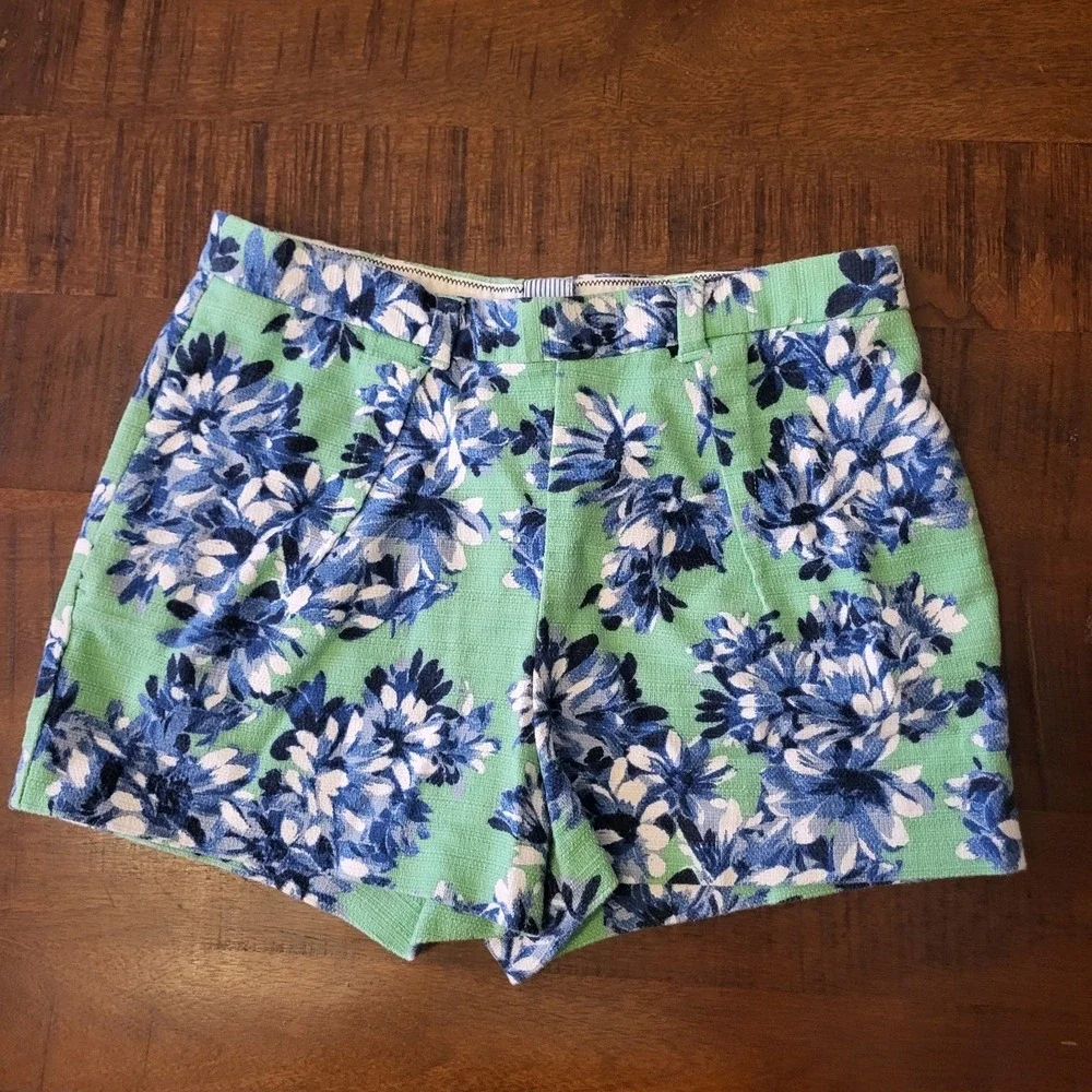 J.Crew Green Blue Floral High Waisted Shorts Womens Size 6 Summer Casual